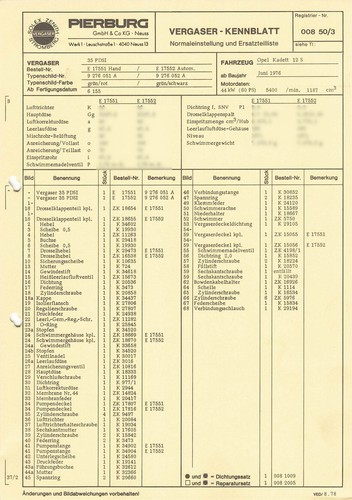 Datenblatt einstelldaten solex - datenblatt,