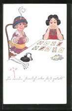 Künstler-AK H.S.B.: Hellseherin legt einem jungen Mädchen die Karten 