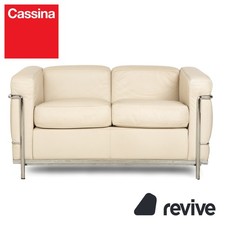 Cassina Le Corbusier LC 2 Leder Zweisitzer Creme Eierschale Weiß Sofa Couch