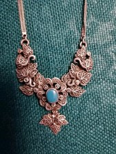 44cm antik Art Deco Silber 925 Halskette  Türkis Damen Collier Markasit Schmuck