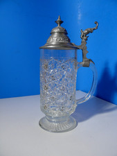 Schöner antiker * 0,5L  Bierkrug * Glaskrug * Zinndeckel *