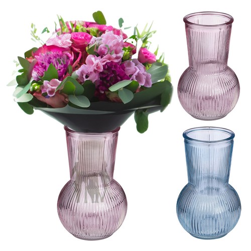 Glas vase rund geriffelt - glas,