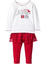 Baby Shirt+Leggings Tutu Weihnachten Bio-Baumwolle Gr. 68/74 Wollweiß Rot Neu