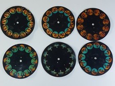 6 x antike Laterna Magica Bildscheibe Zelluloid o.ä runde Scheiben Kinematograph