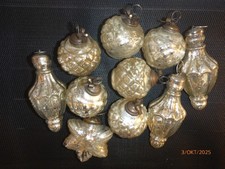 Weihnachtbaumschmuck, alt, 6 Kugeln aus Glas + Stern etc., dunkel silberfarben