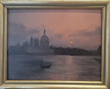 Original Ölgemälde Venedig Dogenpalast Abend Impressionismus  Vintage Rahmen