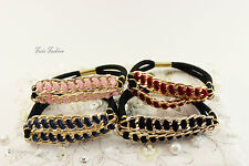 Haargummi Zopfhalter Haarband Kette gold Samt Haarschmuck A007