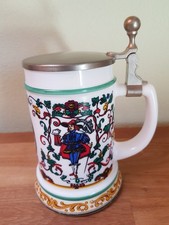 BMF Bierseidel Bierkrug Porzellan mit Zinndeckel 0,5 L