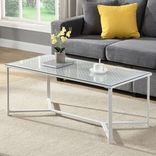 Couchtisch FineBuy Sofatisch Weiß Glas Metall 100 cm Wohnzimmertisch Rechteckig 