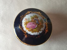 LIMOGES Castel Pompadour Deckeldose  blau 22 k Gold Dose Handbemalt Vintage