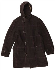 Ted Baker Damen lockerer Dufflecoat mit Kapuze Größe 3 Medium schwarz kariert CB14