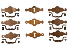 Möbelgriffe und Schilder, Oberfläche Messing-Antik, Komplett Set für Kommoden, 