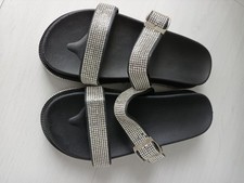 Damen Strass-Sandalen Flach Flip Flops Glitzer Größe 40 NEU