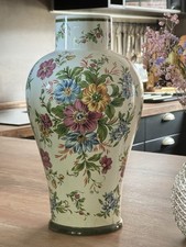 XXL Vase 35 cm – handbemalt, Blumenmuster, Vintage-Charme