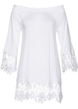 Carmen-Tunika m Spitze Gr. 36/38 Weiß Damen Bluse Shirt Top Tunika Oberteil Neu*