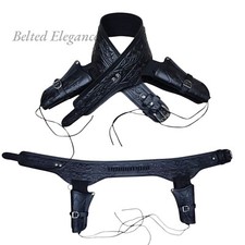 Western Cowboy Leder Waffenholster Gürtel - geprägtes schwarzes Doppelholster alle Größen
