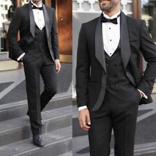 Herren Schwarzer Anzug Einreihige Jacke mit Satin Schalkragen Männer Mode