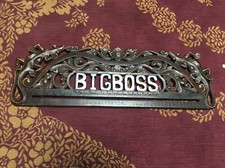 Holzschild BIG BOSS Salamander Gecko Indien? Vintage silber braun CHEF Büro