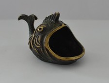 Selten: antiker Bronze Fisch Aschenbecher 50er Jahre / Vintage Dekor