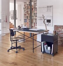 Eiermanntisch Schreibtisch E1, 160x80cm, Schwarz Melanin mit Buchen-Umleimer