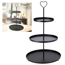 Etagere Höhe 48cm ∅30cm Metall schwarz Servierständer Herzgriff Kuchenständer
