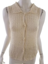 ✨ LUXURY Cardigan-Weste für Damen Häkelarbeit Creme S Ärmellos Viskose 100% ✨