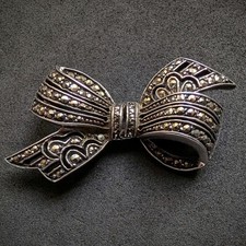 Art Deco Brosche Schleife Silber Paris Frankreich alt c. 1930