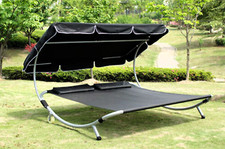 Doppelliege Sonnenliege für 2 Personen mit Sonnendach & Kissen Textilien Schwarz