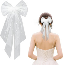 1 Stück Schleier Braut,Weiß Brautschleier Kurz Schleier JGA mit Perlen & Schleif