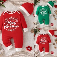 Weihnachts-Strampler für Unisex-Babys Langarm Jumpsuit Einteiler mit Mütze Sets