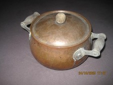 Inox Kupfer - alter Topf m. Deckel Kessel 17 cm Inox Schweiz Holzgriff