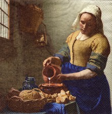 3 Servietten ~ Art, The Milkmade von Johannes Vermeer, Meisterwerkmalerei ~33x33