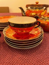 japanisches rotes Teeservice goldener Drache Geisha Lithophanie 19 tlg