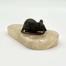 Bronzefigur Maus auf Quarz Sockel Bronze Tierfigur unsigniert Vintage Antik