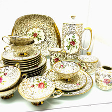 Alka Kunst Alboth & Kaiser Moosrose viel Gold Kaffeeservice 6 Personen