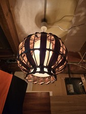 Rattan Lampe Kokoslampe Palme Kokosnuss Deckenlampe,  Natur, Vintage 