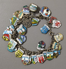 Altes Silber-Bettelarmband 35 Anhänger Emaillemalerei Wappen Anhänger ohne OVP
