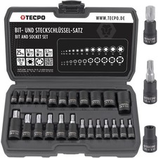 TECPO STECKSCHLÜSSEL SATZ TORX NÜSSE T8-T60 + E4-E22 25-TEILIG 1/4 3/8 1/2 ZOLL