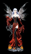 Elfen Figur - Feuerkönigin mit Drache - Fantasy Fee Elfenkönigin Dekostatue  - F