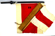 alte DB Signalfahne Signalflagge Holzgriff Stoff Leinen mit Köcher Bahn 9256