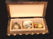 Antike Holz-Schmuck-Glück-Box, Silber 830er Schmuck, Knochen Elefant Nachlass