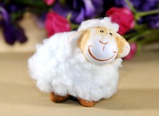 Deko Schaf aus Ton mit Fell in