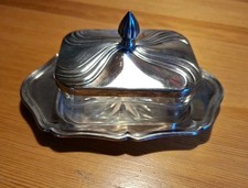 Altsilber, Hutschenreuter Butterdose, dreiteilig, Facetten Schliff