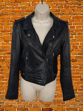 BARNEYS ORIGINAL SCHWARZE BIKERJACKE MANTEL GRÖßE UK 12 SCHAFSLEDER DAMEN REISSVERSCHLUSS