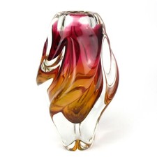 Chribska Glas Vase Josef Hospodka Design 1960s Czech Art Glass Sklo Vintage +