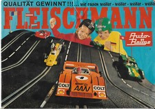 1/32 Fleischmann Auto Rallye Prospekt 1973 Slotcar Auto Rennbahn Faltblatt A4 !