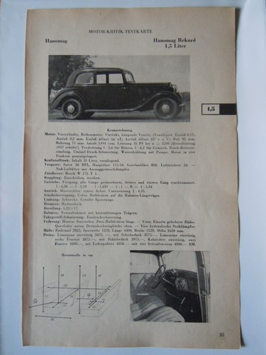 Hanomag rekord mk testkarte - hanomag,