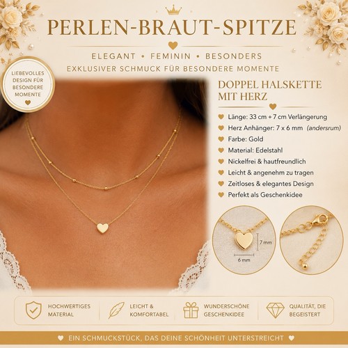 Doppel halskette herz elegant - halskette,
