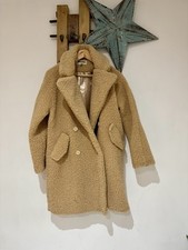 Miss Selfridge Beige Zweireiher Kunstfell Gefüttert Teddy Borg Sherpa Mantel UK S