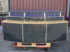 Empfangstheke Dula, 240x78/ 110cm, Schwarz/Blau/Chrom/Buche, Rundform mit Holzth